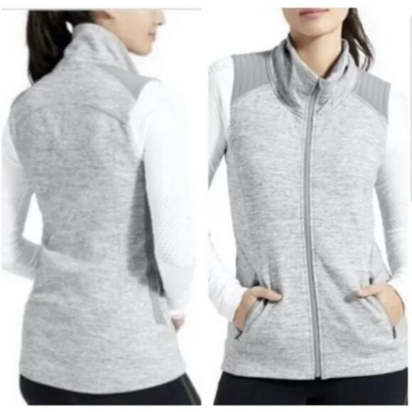 Athleta Stronger Workout Vest Sz M Heather Gray Knit Full Zip Sleeveless Jacket - Picture 14 of 14